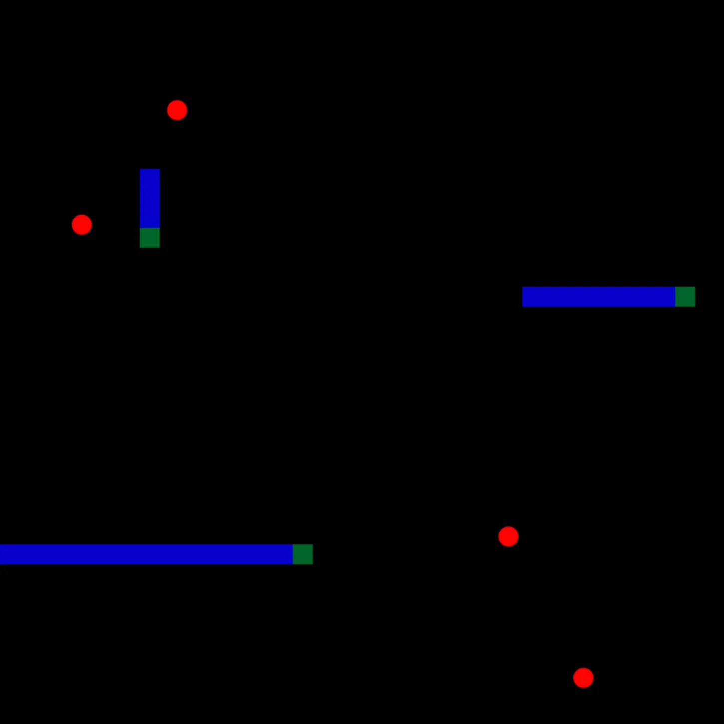 Red balls surrounded by blue bars